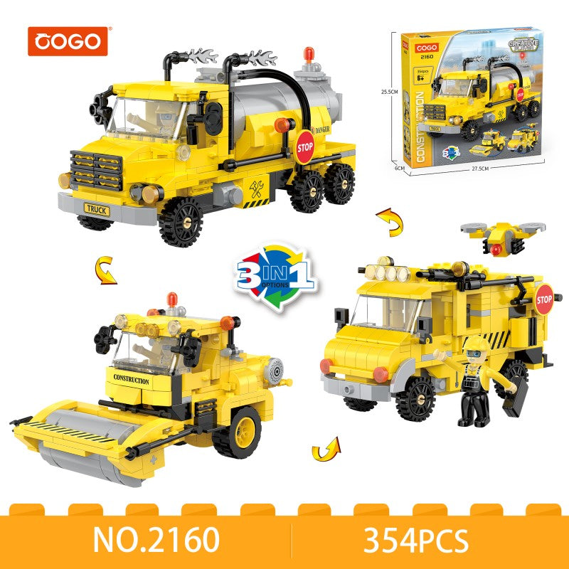 工程三变系列小颗粒积木-化粪池泵车&压路机&工程无人机指挥车/354PCS