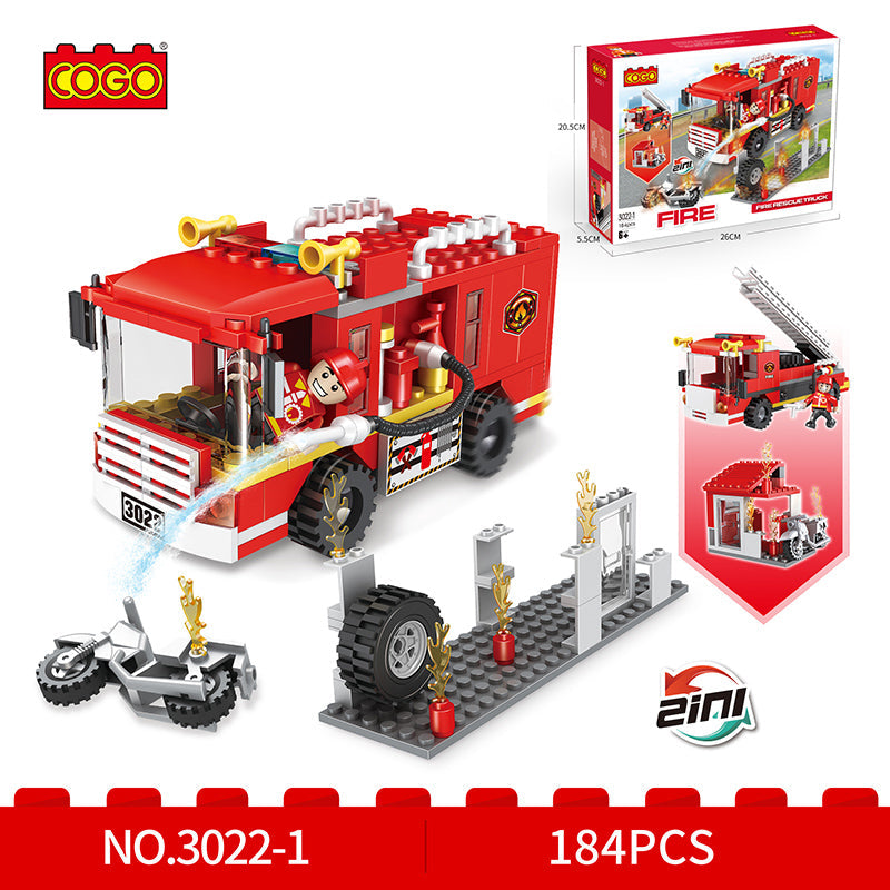 COGO 184PCS 2-in-1 Fire Truck Building Block Toy