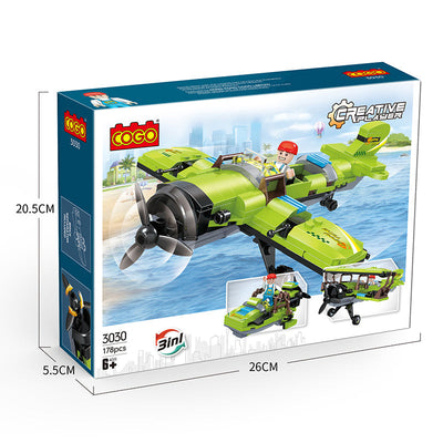 COGO 178PCS Creative And Changeable Tri-War Airplane Building Block Toy