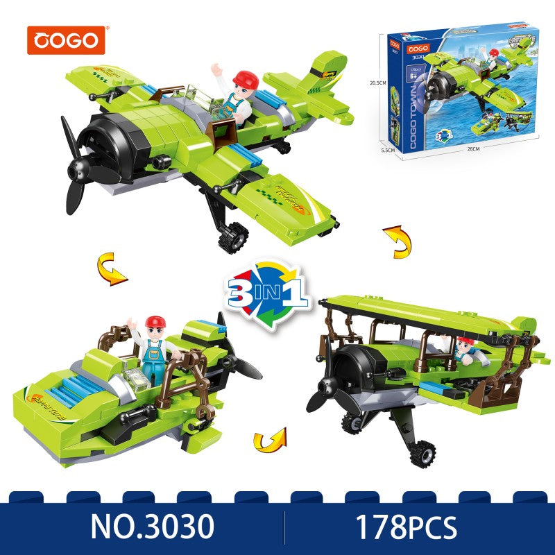COGO 178PCS Creative And Changeable Tri-War Airplane Building Block Toy