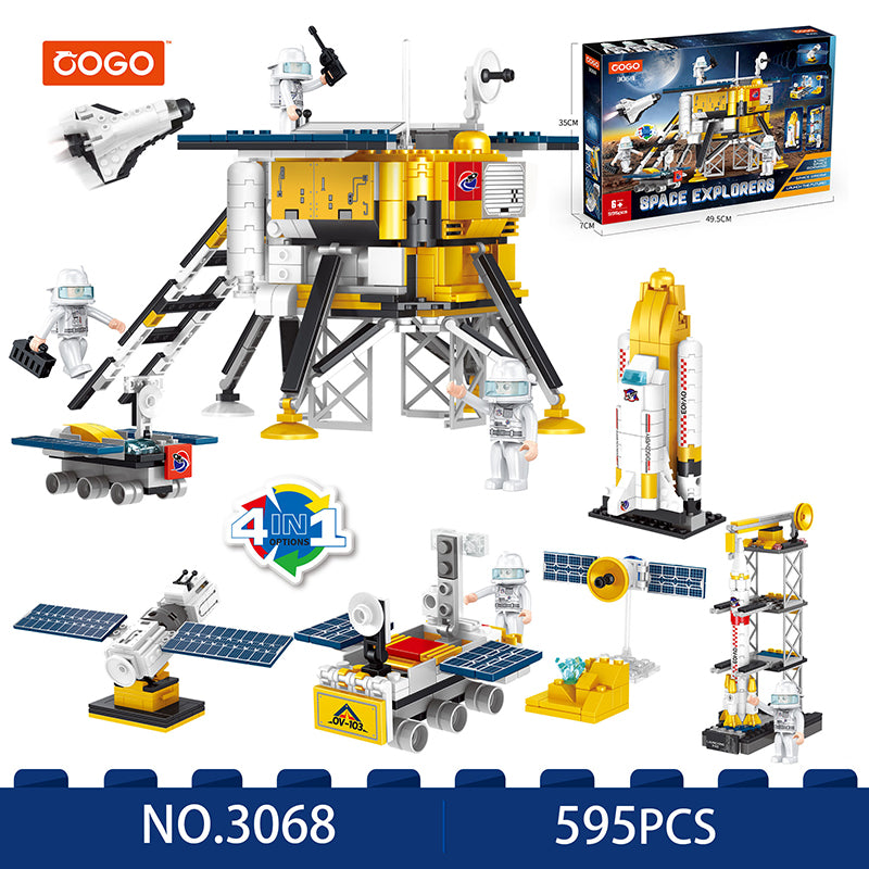 COGO 595PCS Four-In-One Aerospace Lunar Exploration Lander Building Block Toy