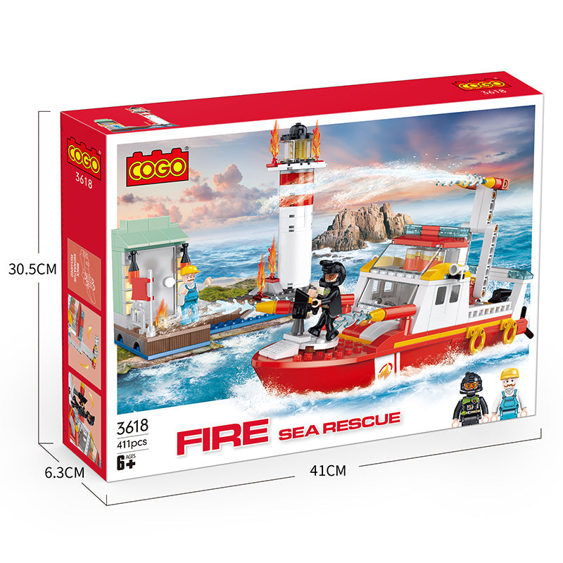 COGO 411PCS Fire Series Marine Lighthouse Rescue Building Block Toys