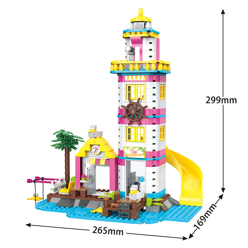 COGO 412PCS 夏季海滨灯塔钓鱼平台积木玩具