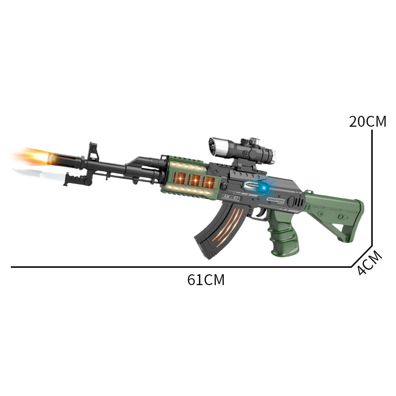 电动AK47伸缩枪/带灯光,声音,振动,望远镜,手雷弹,背带,手雷弹包3*AG10纽扣电池,3*AA无包电