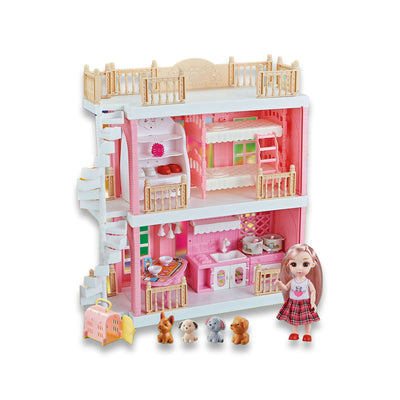 6寸芭比+双层别墅套装/带灯光,包3*AG13纽扣电池