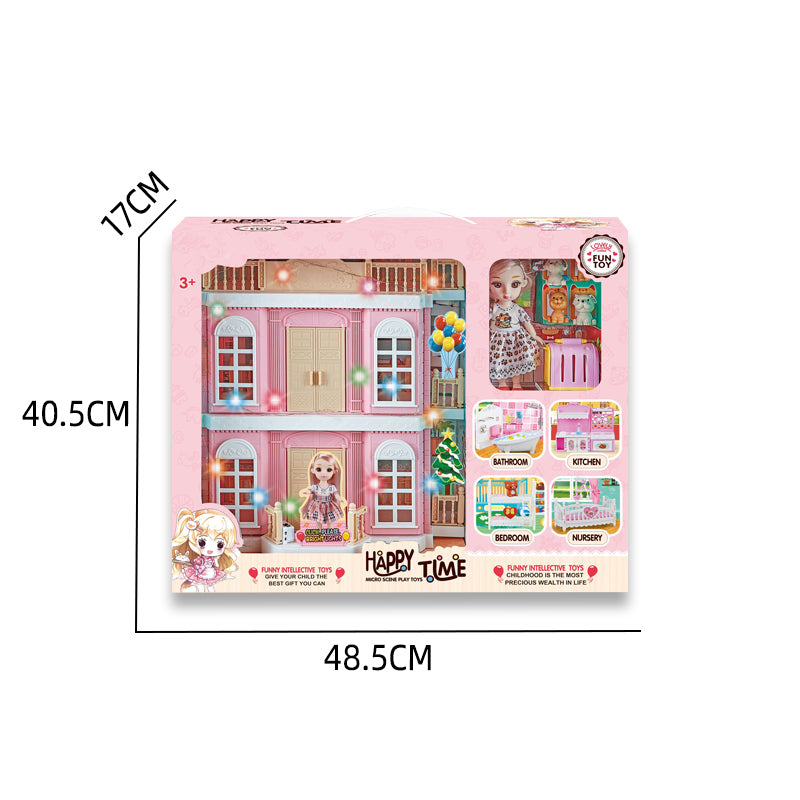 6寸芭比+双层别墅套装/带灯光,包3*AG13纽扣电池