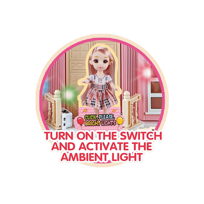 6寸芭比+双层别墅套装/带灯光,包3*AG13纽扣电池