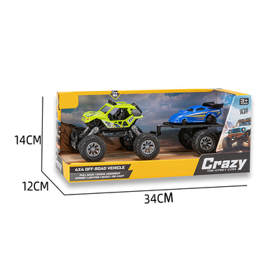 二款回力合金四驱攀爬拖车/带灯光,音乐,避震弹簧,车壳UV打印,包3*AG10纽扣电池