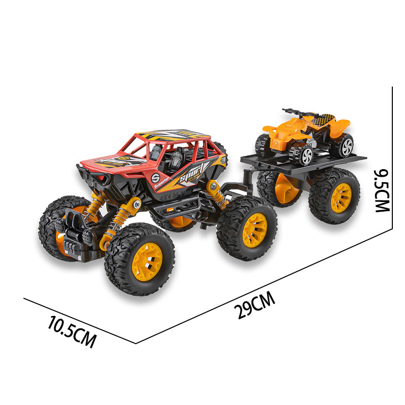 二款回力合金四驱攀爬拖车/带灯光,音乐,避震弹簧,车壳UV打印,包3*AG10纽扣电池