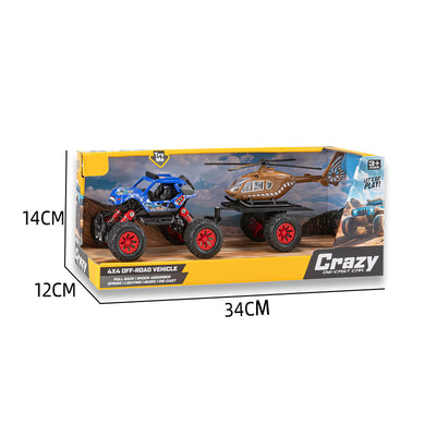 二款回力合金四驱攀爬车拖直升飞机/带灯光,音乐,避震弹簧,车壳UV打印,包3*AG10纽扣电池