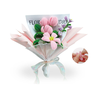 DIY粉郁金香花束扭扭棒积木