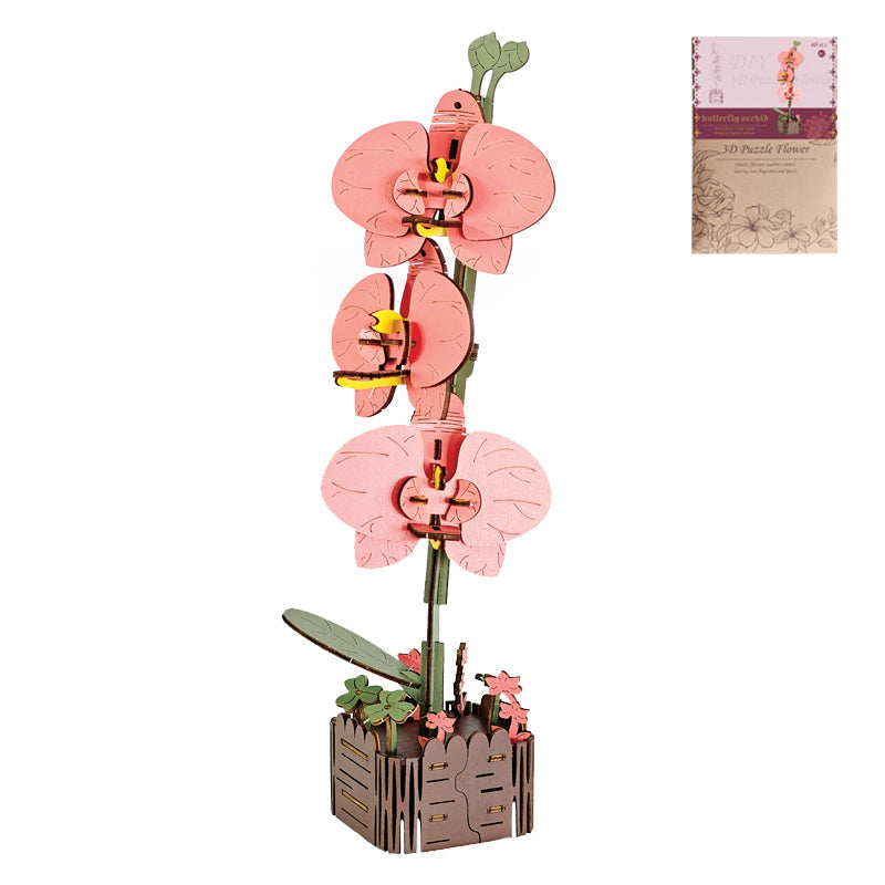 DIY 3D木制拼装蝴蝶兰花拼图
