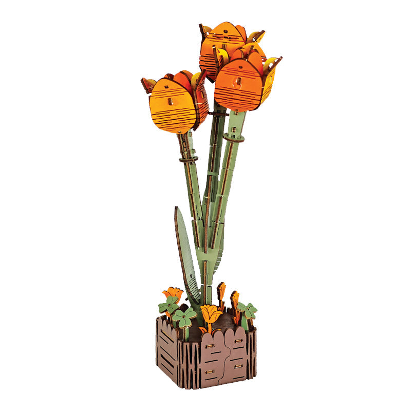 DIY 3D木制拼装郁金香花拼图