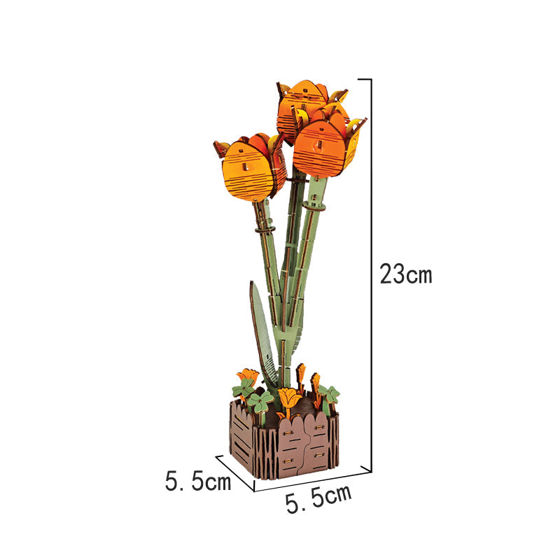 DIY 3D木制拼装郁金香花拼图