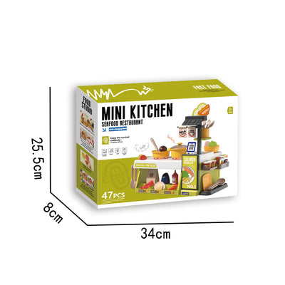 迷你海鲜店厨房玩具套装/47PCS,带灯光声音,带变色食物,2*AA无包电