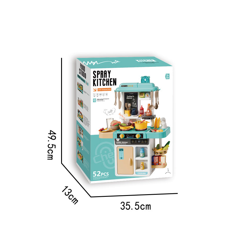 68CM喷雾厨房套装/52PCS,带灯光声音,带变色食物,3*AA无包电