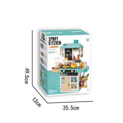 68CM喷雾厨房套装/52PCS,带灯光声音,带变色食物,3*AA无包电