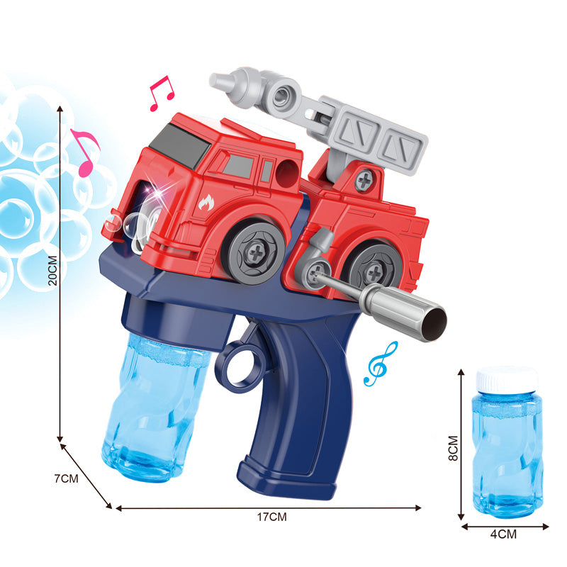 电动DIY拆装消防车泡泡枪/带灯光,音乐,两瓶泡泡水,3*AA无包电
