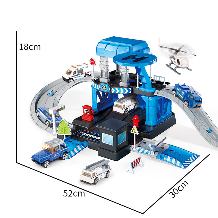 警察轨道停车套装/配3只滑行合金小车,1只飞机