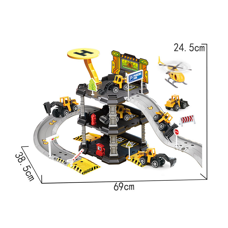 工程三层大楼停车套装/配2只滑行合金小车,1只飞机