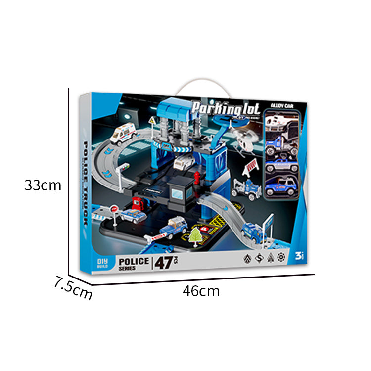 警察轨道三层停车套装/配3只滑行合金小车,1只飞机