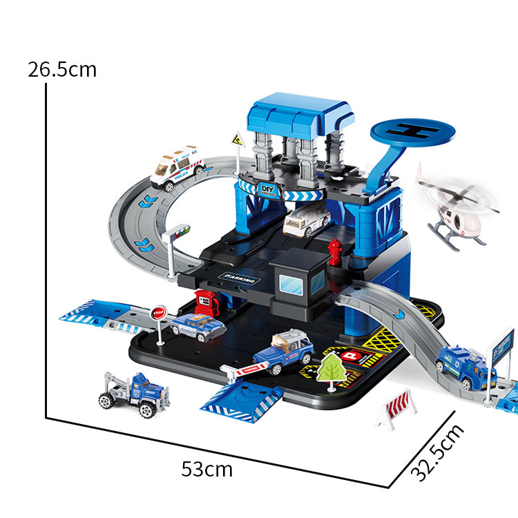 警察轨道三层停车套装/配3只滑行合金小车,1只飞机