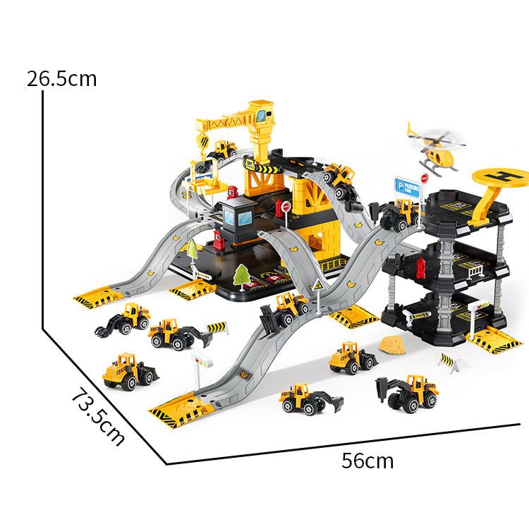 工程三层大楼+轨道三层停车套装/配6只滑行合金小车,1只飞机