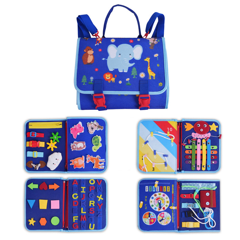 蒙氏儿童早教益智-毛毡背包蓝色5页野生动物忙碌版