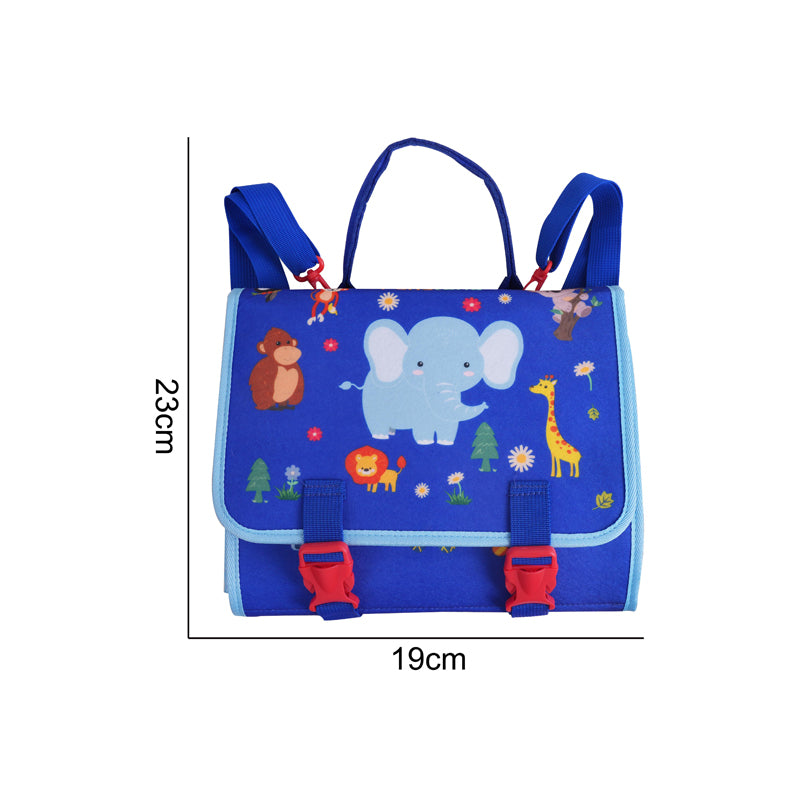 蒙氏儿童早教益智-毛毡背包蓝色5页野生动物忙碌版