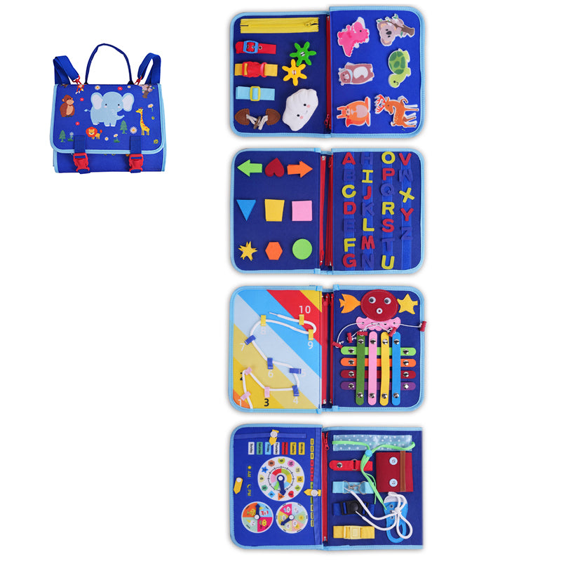 蒙氏儿童早教益智-毛毡背包蓝色5页野生动物忙碌版