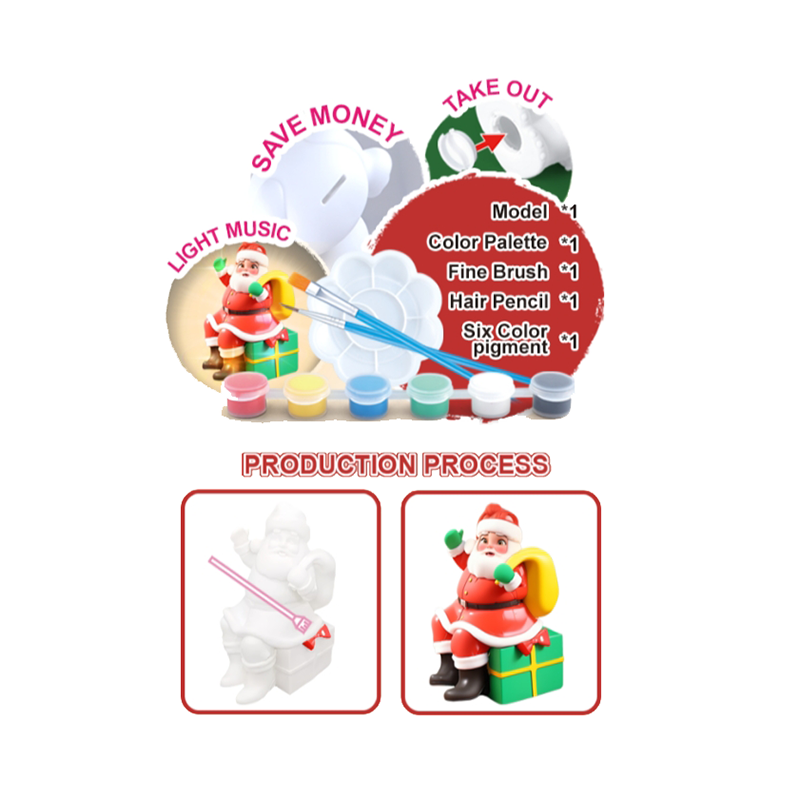 DIY圣诞老人礼物手提灯笼彩绘存钱罐/带灯光,音乐