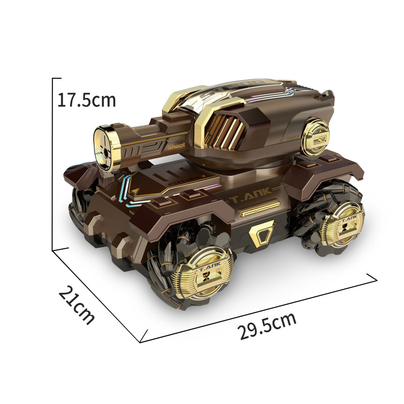1:10 2.4G遥控特技坦克/带灯光,音乐,炮塔270度转动,包3.7V充电电池,USB线,遥控器2*AA无包电,二色混装