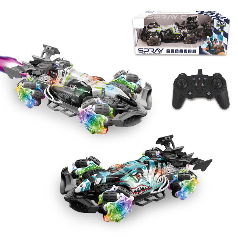 遥控喷雾特技跑车/配手把遥控器,带灯光,音乐,车身包3.7V锂电池,USB线,手把摇控器2*AA无包电