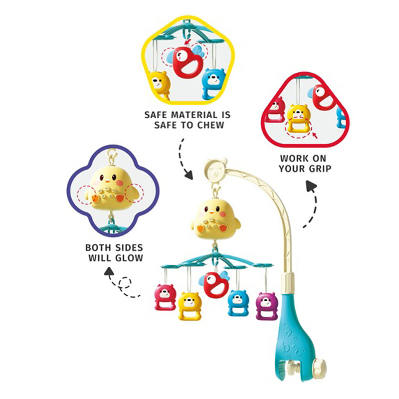 萌宠小鸡婴儿床铃/配熊公仔摇铃,3*AAA无包电,北欧色二色混装