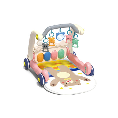 二合一学步车脚踏琴健身毯/3*AA无包电,粉色