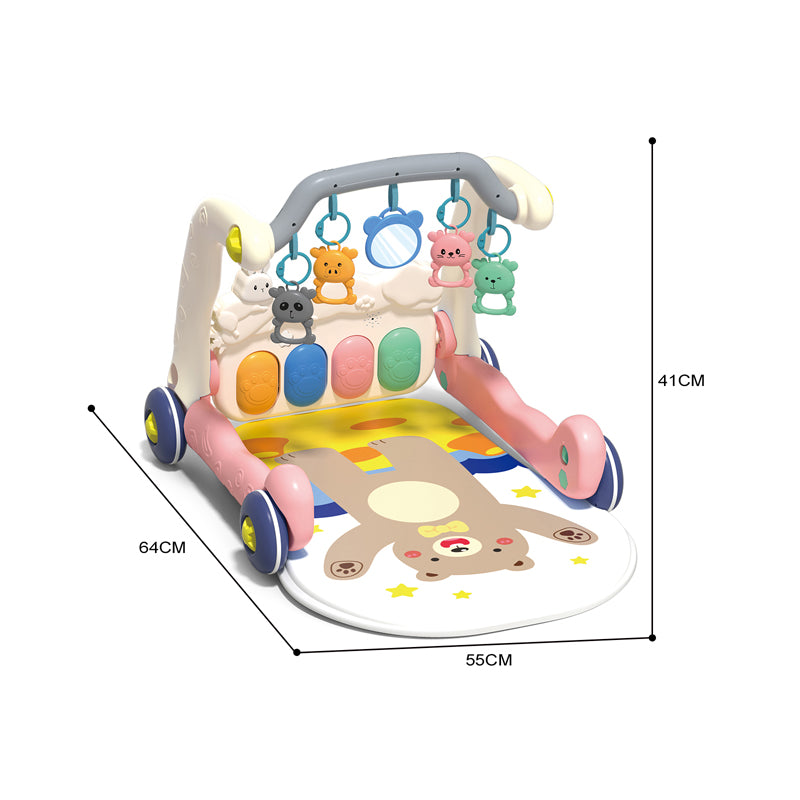 二合一学步车脚踏琴健身毯/3*AA无包电,粉色