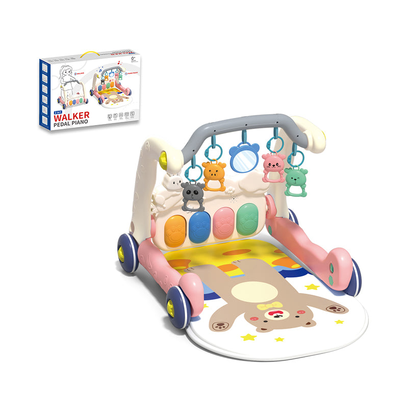 二合一学步车脚踏琴健身毯/3*AA无包电,粉色