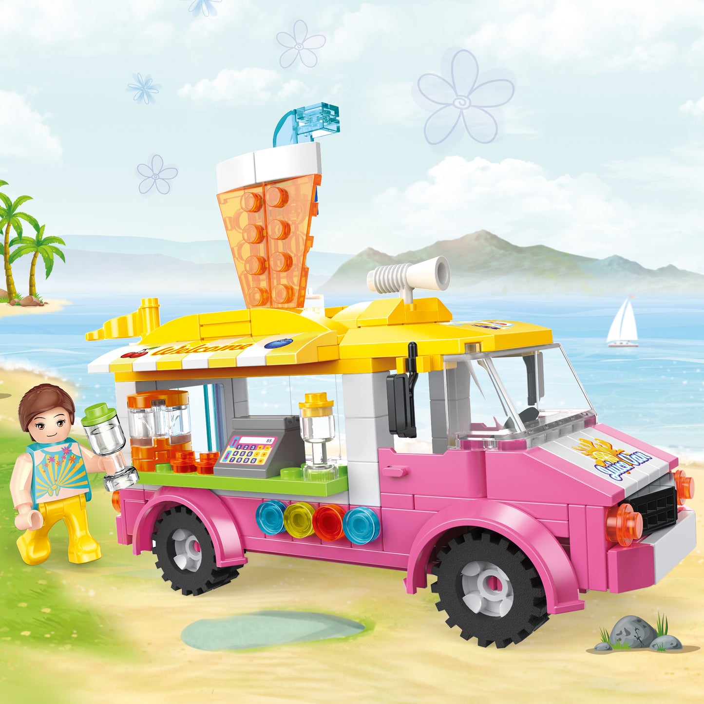 夏日系列小颗粒积木-海滩果汁贩卖车/189PCS